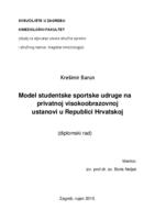 prikaz prve stranice dokumenta Model studentske sportske udruge na privatnoj visokoobrazovnoj ustanovi u Republici Hrvatskoj